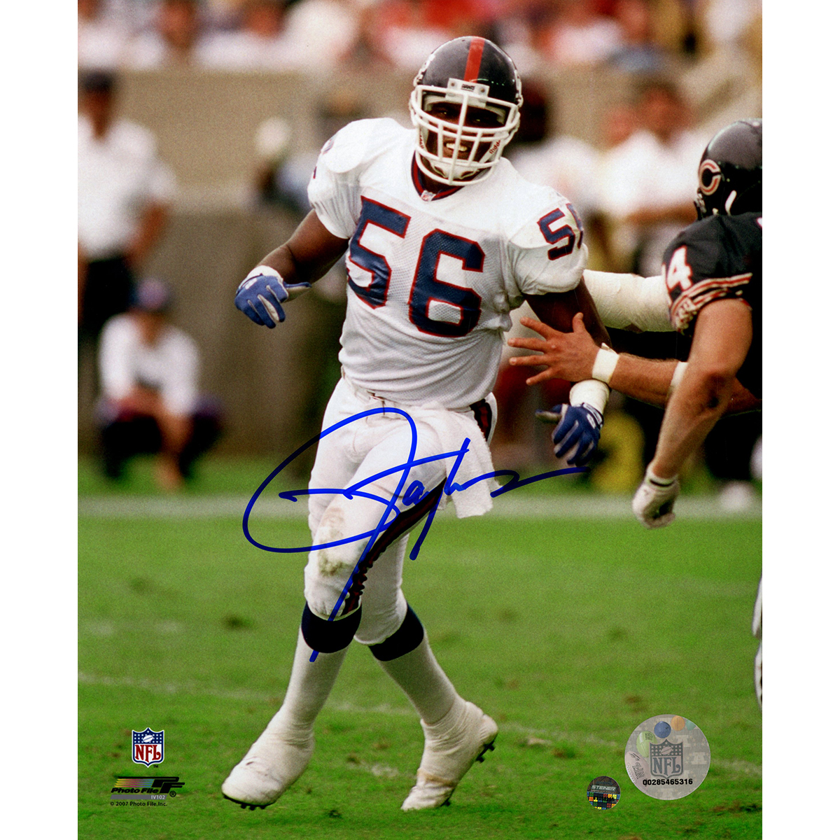 Lawrence Taylor Autographed ‘Blue Jersey Vertical Vs. Bucs’